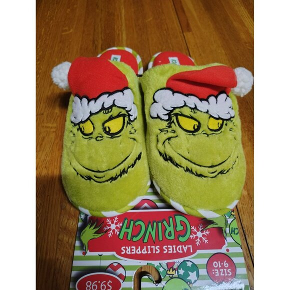 Dr Seuss The Grinch slippers ladies slip-on Christmas  size 9-10 - Picture 1 of 4